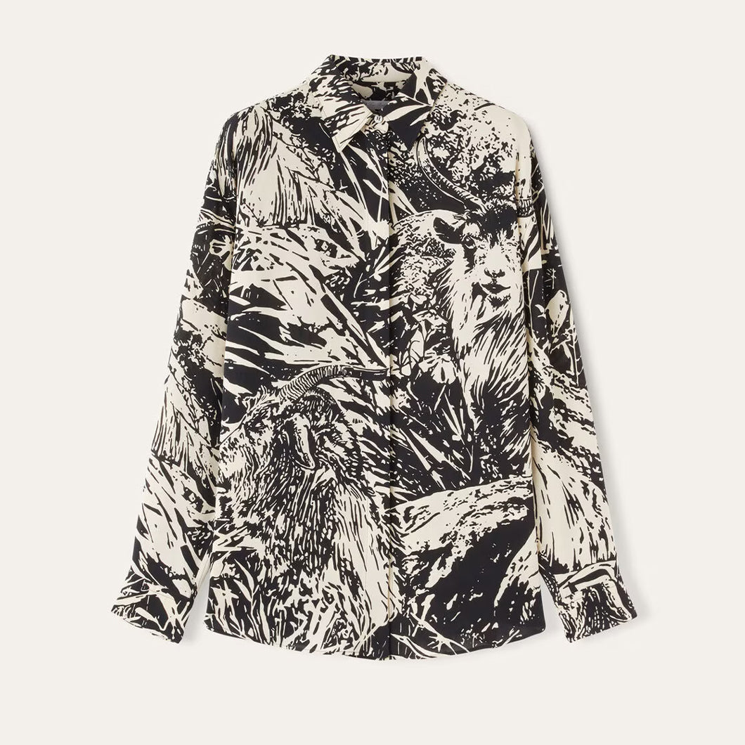 Women's Spring Summer Autumn Elisabette Lapel Long Sleeve Shirt Casual Elastic Waist Mid-Length Clea Half Skirt Ngvp #9962