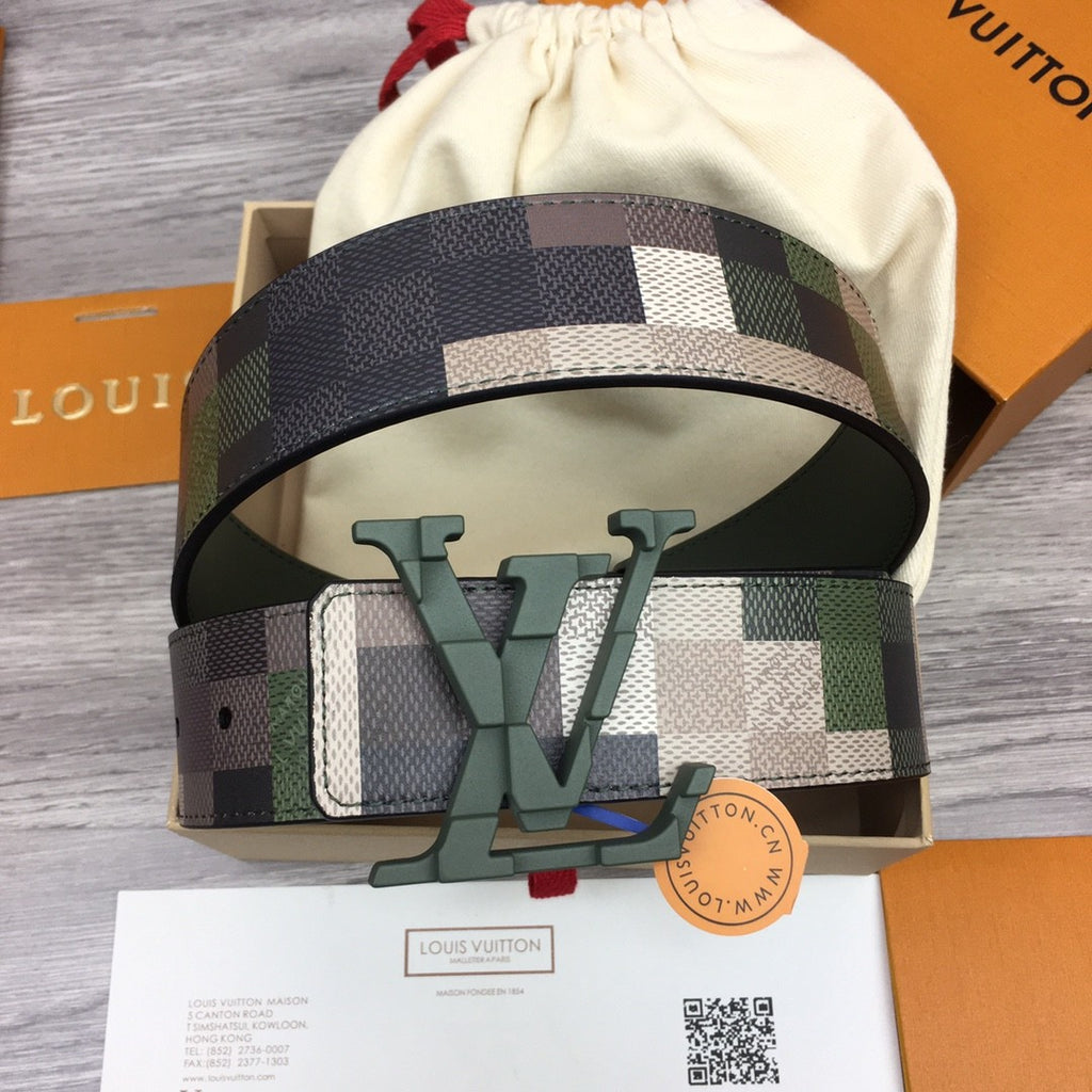 Mega Pixel Men's Four Seasons Fashion Camo Cowhide Belt Logo Luxury Double Sided Belt Width 4cm Accessories #71221