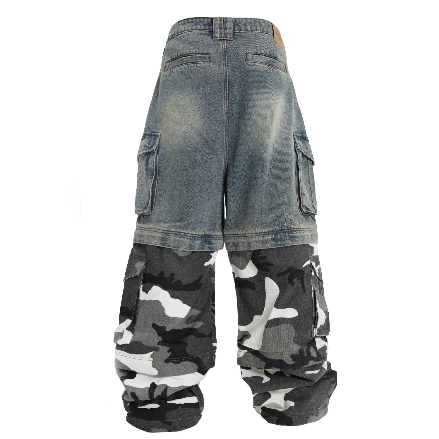 Groupmarek Men's Summer Blue Multi Pocket Water Washed Combination Camo Detachable Casual Denim Pants Ngvp #8395