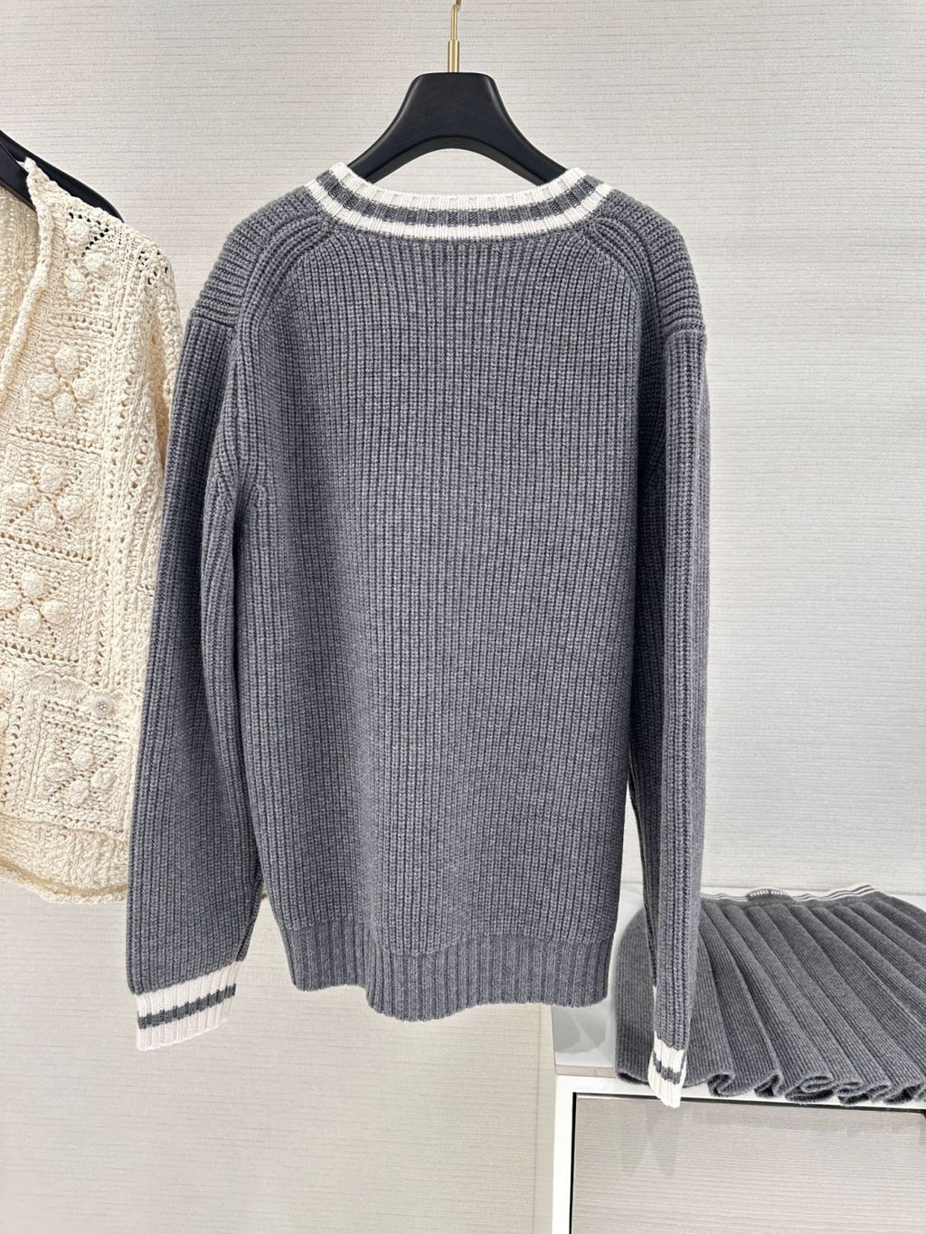 Women's Spring and Autumn Letter Printed V-Neck Casual Long Sleeve Cashmere Sweater Top #75114