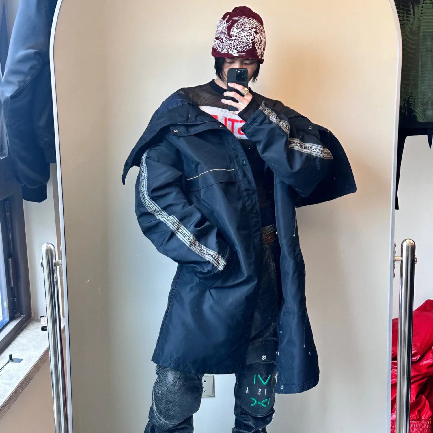 HOOD BY AIR Mesh Zipper Thumbtack Bottom Tight Stretch Long Sleeve Tee Opium Style Tee High Street Retro Trend Fashion Zipper Cardigan Ngvp #1749