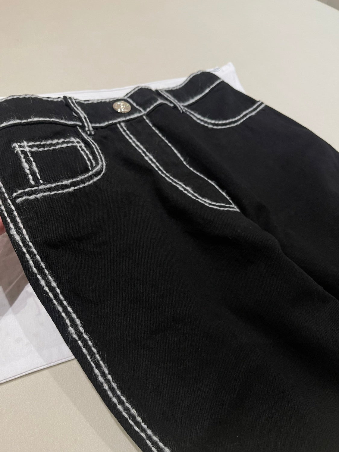 Women's Autumn and Winter Solid Color White Line Casual Jeans Pants #75569