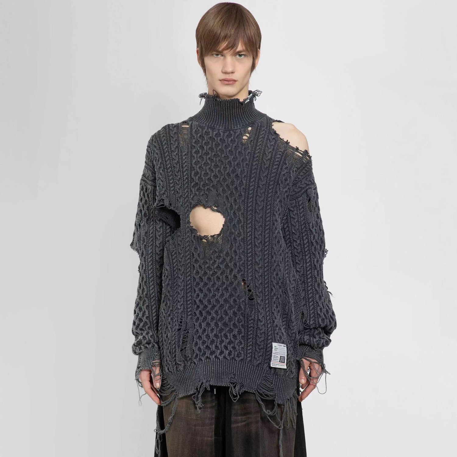 Maison Mihara Yasuhiro Men's Women's Autumn And Winter Vintage Distressed High Street Hole Breaking Sweater High Neck Long Sleeve Cozy Knitted Ngvp #8792