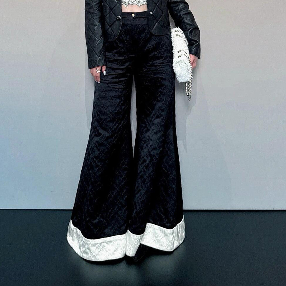 M¨¦tiers d'art Women's Spring/Autumn Fashion Classic Dark Pattern Jacquard Wide Leg Silk Casual Pants #78288