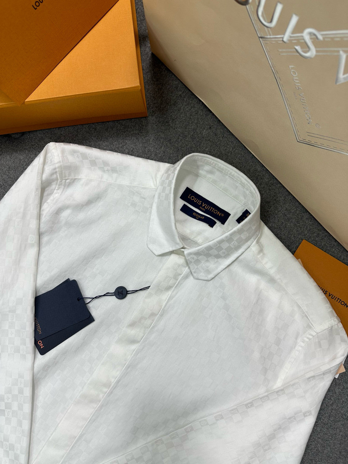 Men's DNA Collar Regular Spring and Autumn White Buttoned Lapel Checkerboard Print Long Sleeve Shirt #98172