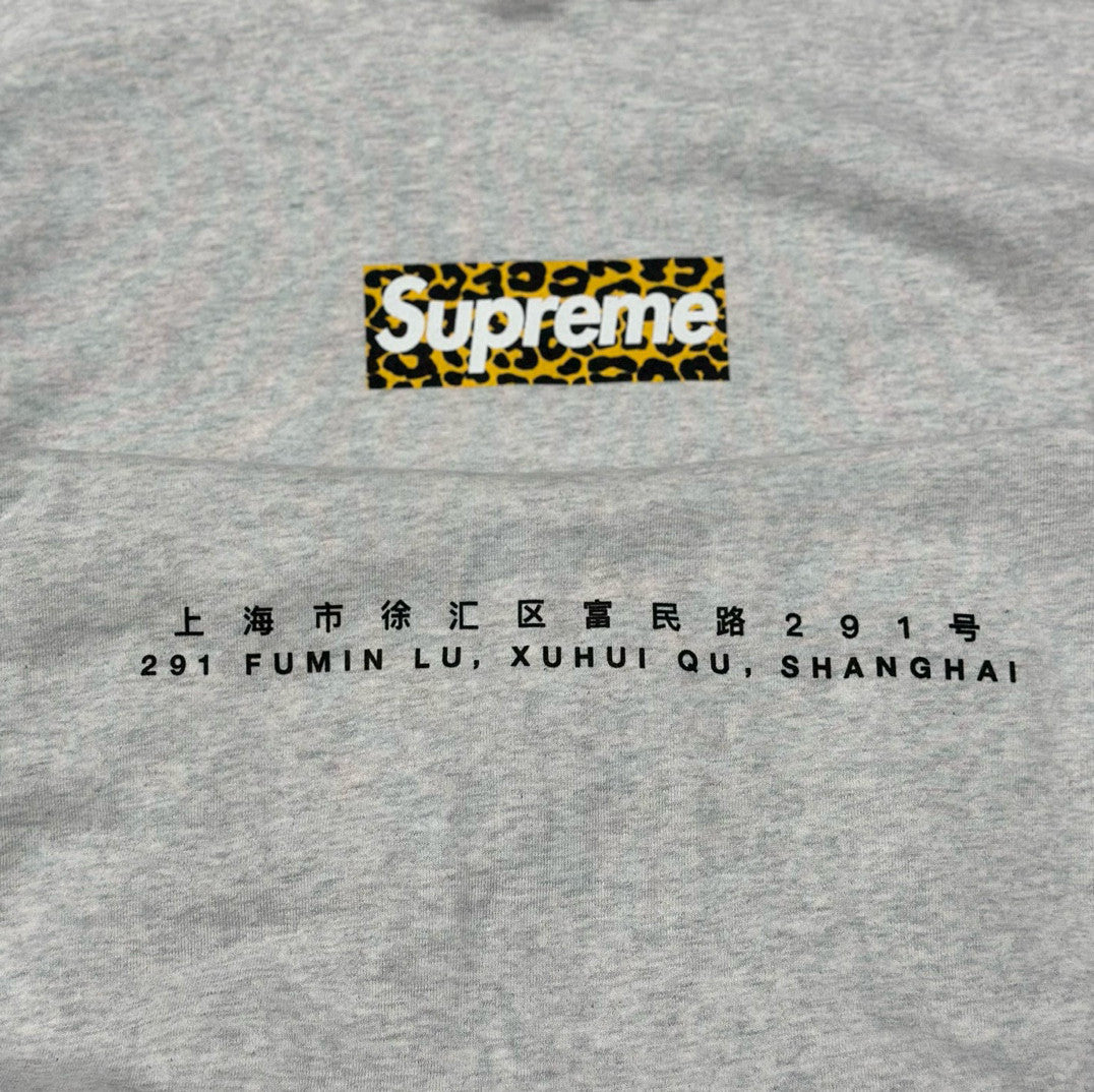 Men's and Women's Autumn/Winter Shanghai Opening Limited Collection Leopard Print Box Logo Grey Hooded Sweatshirt #99441
