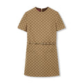 Women's Summer GG Jacquard Round Neck Canvas Short Sleeve Solid Color Fitted Dresses #71756