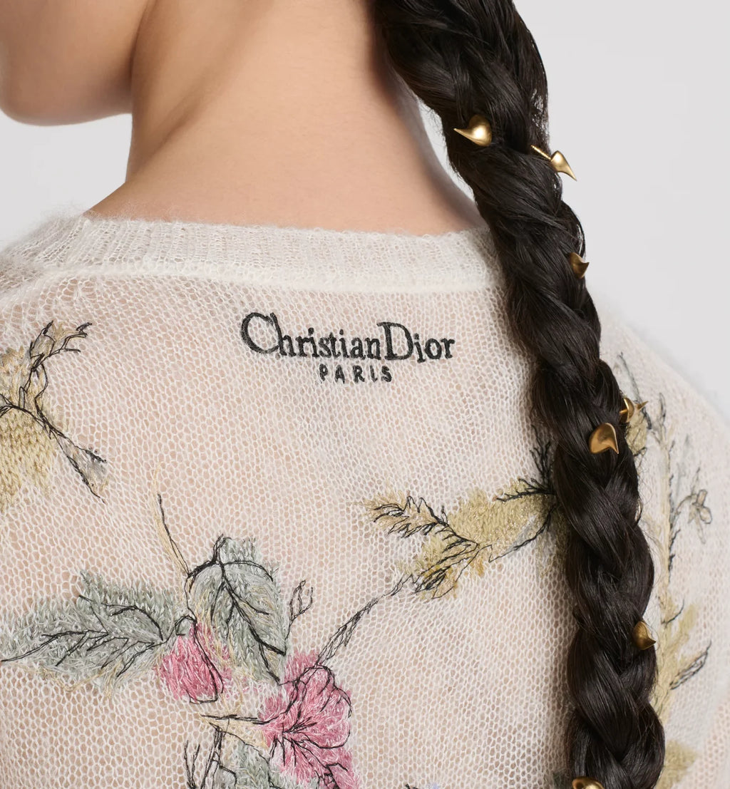 Women's Spring. Autumn And Winter Floral Embroidery Long Sleeve Solid Color Mohair Round Neck Pullover Fitted Sweater Ngvp 9753