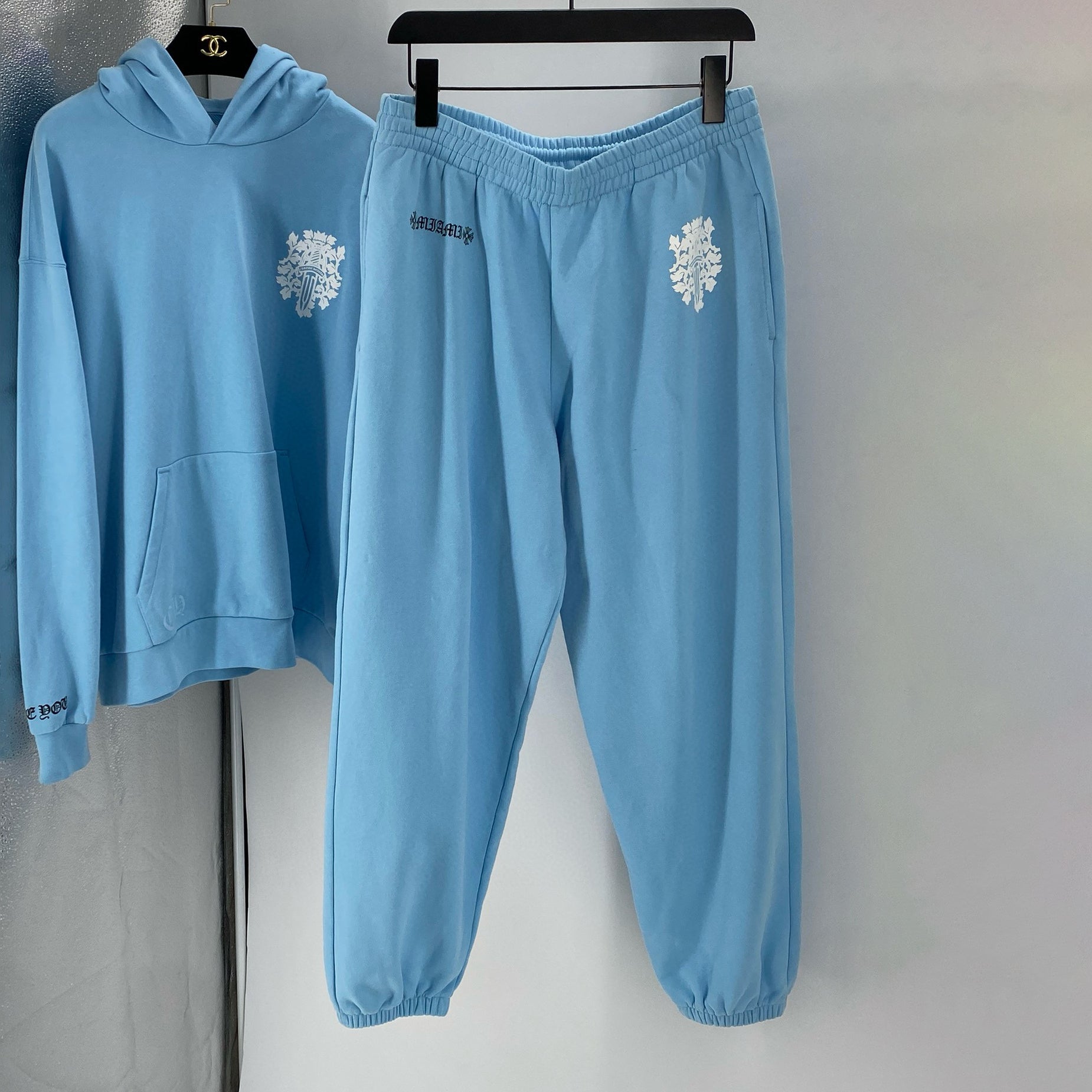 Men's Autumn and Winter Blue Long Sleeve Hooded Sweatshirt Stretch Sweatpants Pants Set Suit #97987
