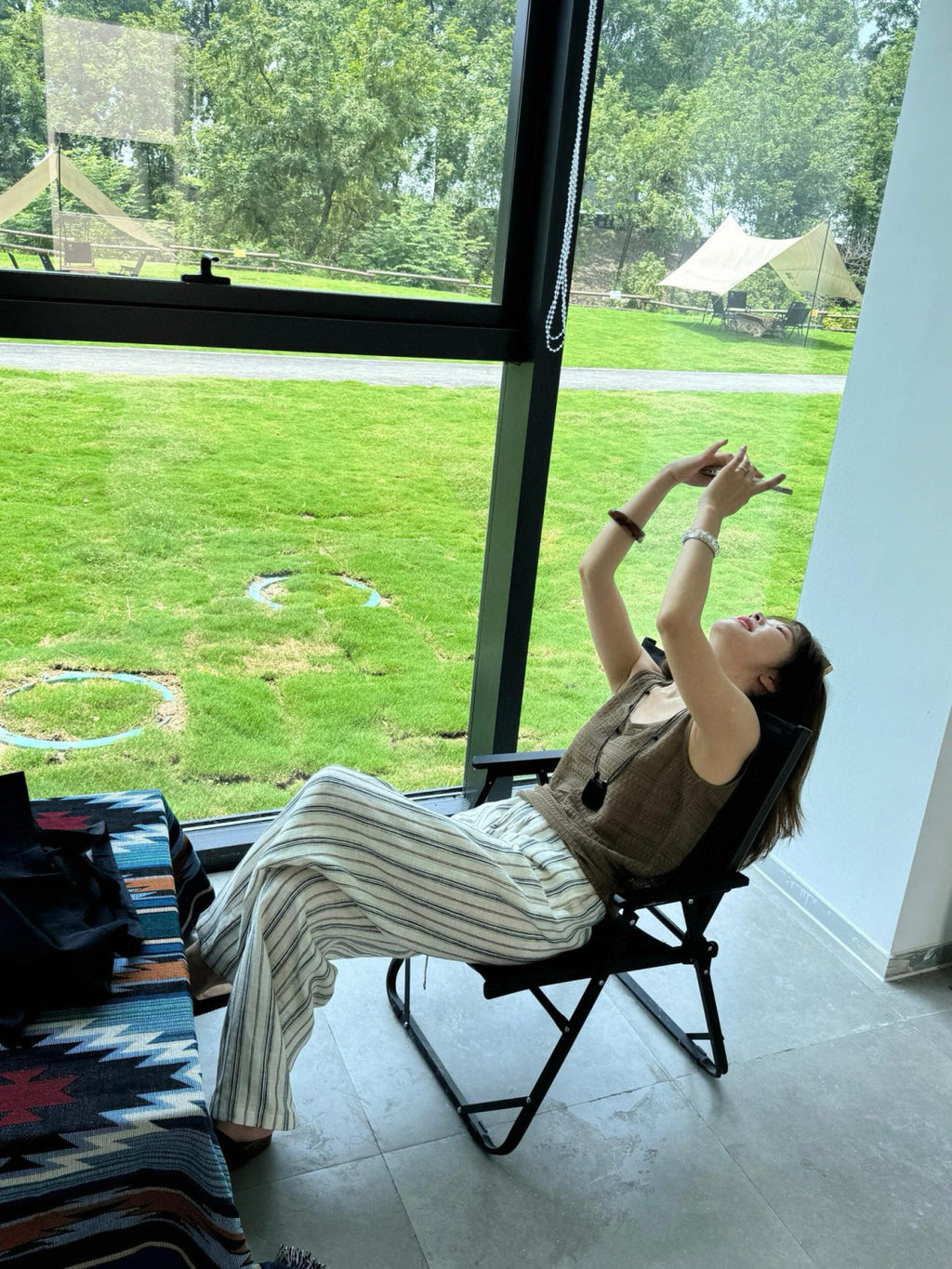 Women's Retro Striped Jacquard Elastic Waist Drawstring Loose Linen Wide Leg Pants Spring. Summer. And Fall Casual Long Pants Ngvp #2128