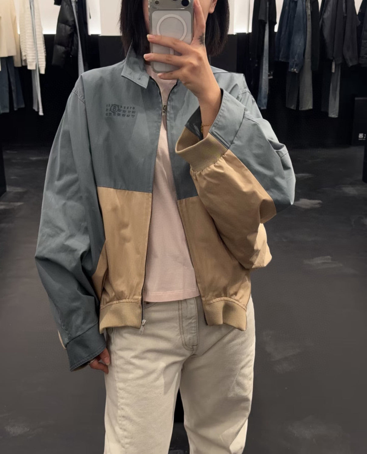 MM6 Margiela 2026 collection color-blocked patchwork stand-collar batwing sleeve Jacket #194158