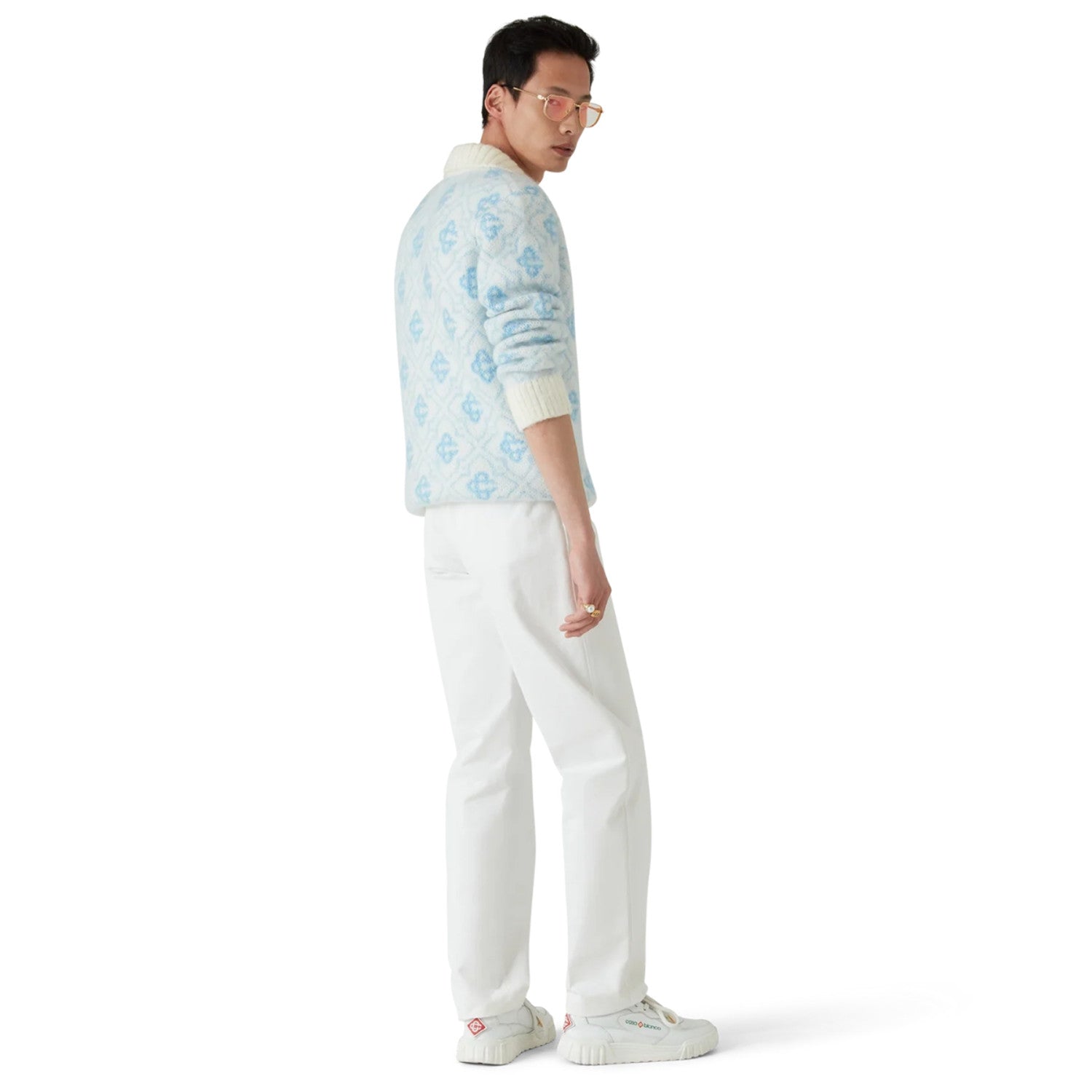 Men's Fall/Winter Blue & White Letter Checkered Color-Block Knit Cardigan Jacket Fashionable Casual Zipper-Front Knit Cardigan #193193