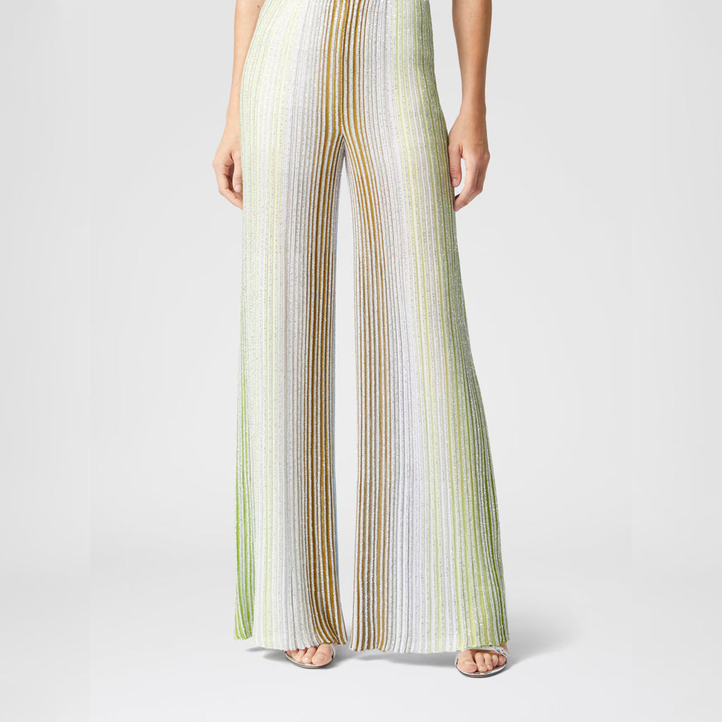 Missoni Women's Spring And Summer Fashion Elegant Colorful Striped Golden Silk Knit Clashing Sleeveless Vest T-shirt Casual Pants Set Suit Ngvp #1758