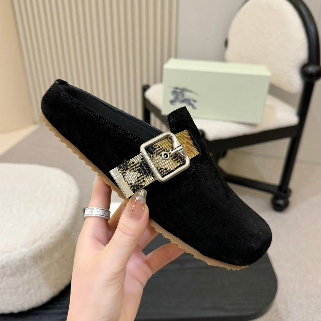 Burberry Urchin Men's And Women's Spring And Summer Solid Color Cowhide Leather Round Toe Slip-on Casual Slippers Sandals Shoes #77913