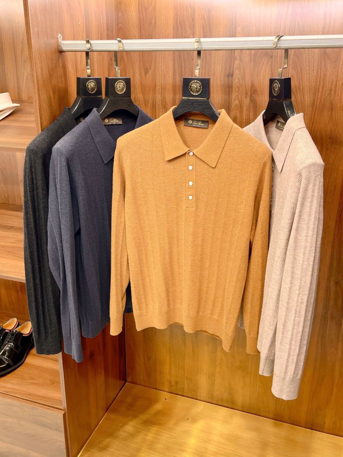 LP Men's Spring & Autumn Casual Jacquard Lapel Solid Color Sweater Wool Blend Long Sleeve Knit Polo Shirt Ngvp #9538