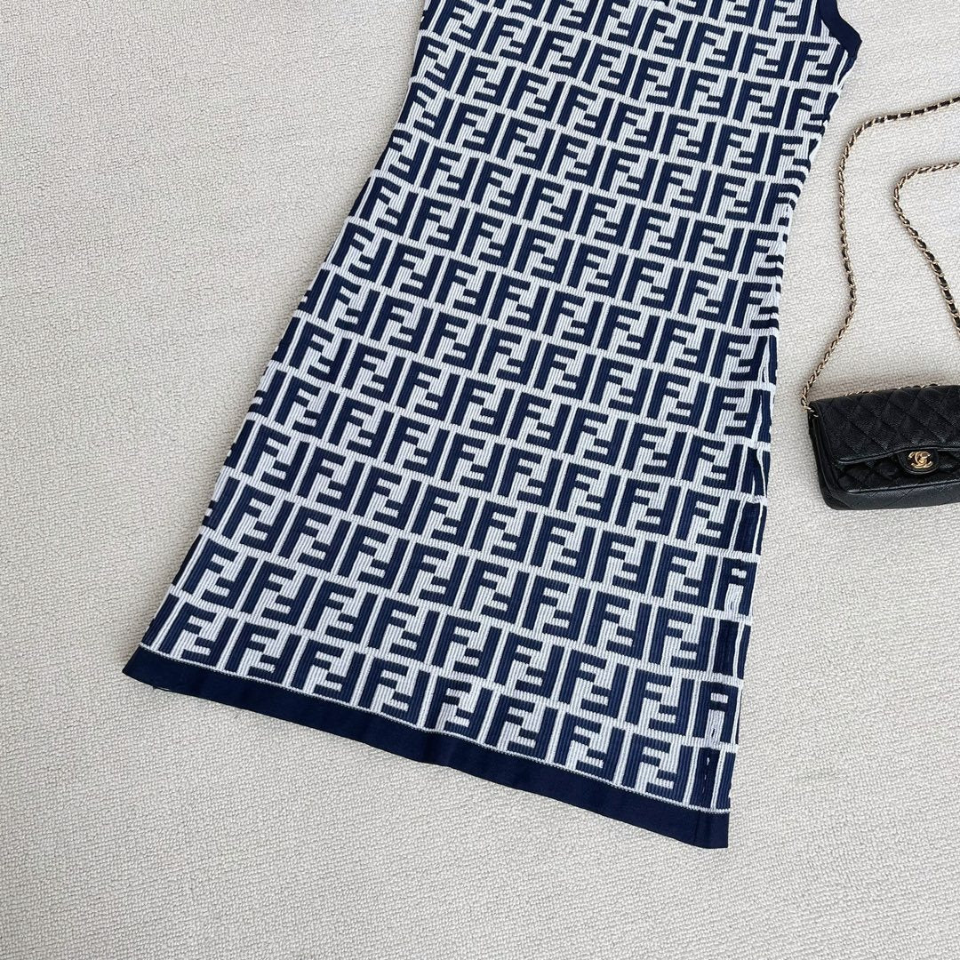 Women's Summer Blue Letter Printed Cotton Sleeveless Dresses #73433