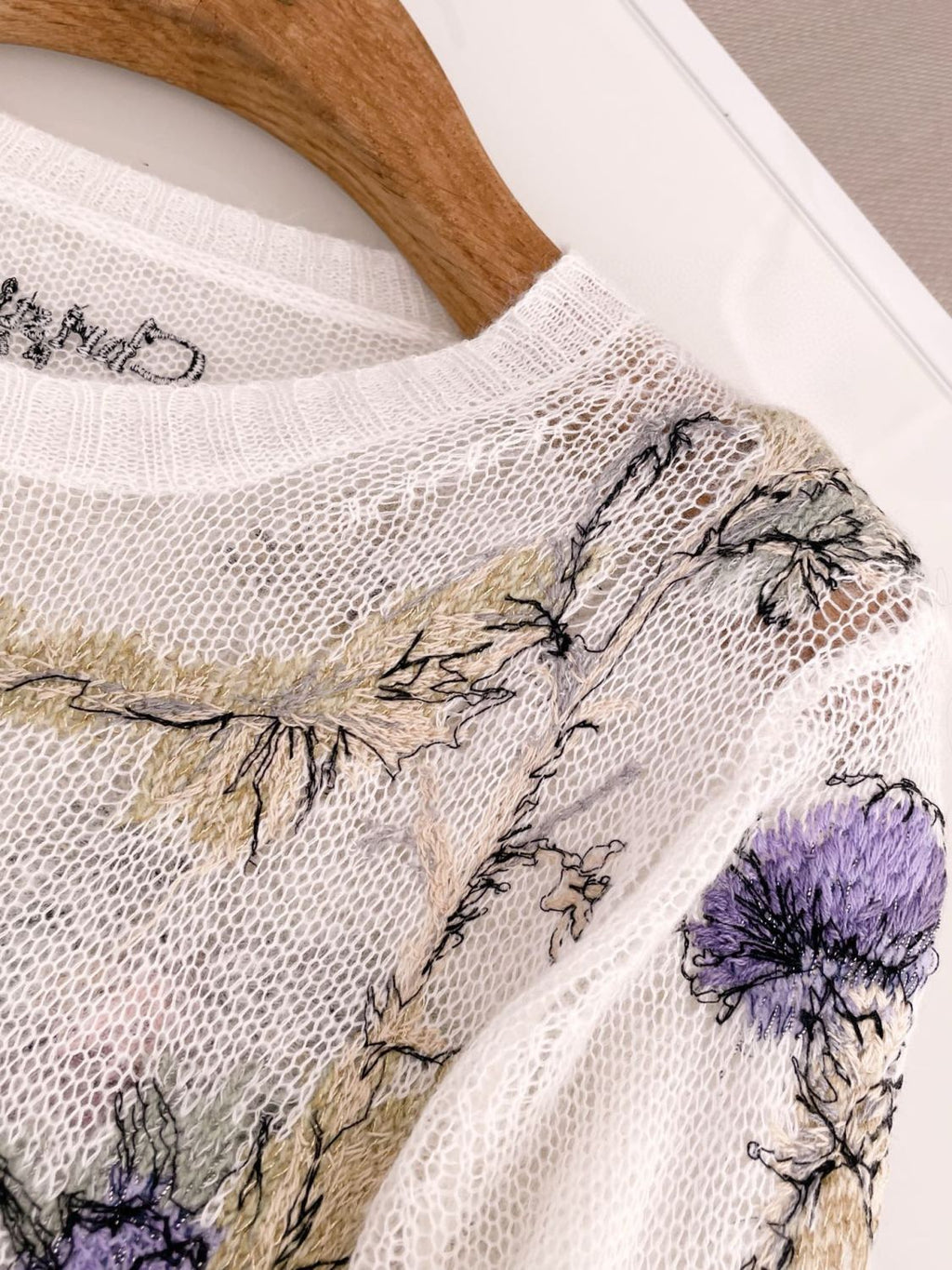 Women's Spring. Autumn And Winter Floral Embroidery Long Sleeve Solid Color Mohair Round Neck Pullover Fitted Sweater Ngvp 9753