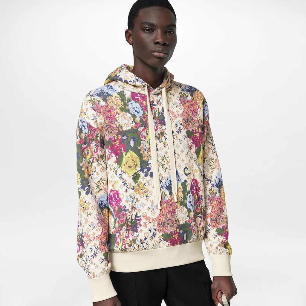 Men's Spring Autumn Monogrammed Floral Pattern Jacquard Hooded Sweatshirt Pullover #97861