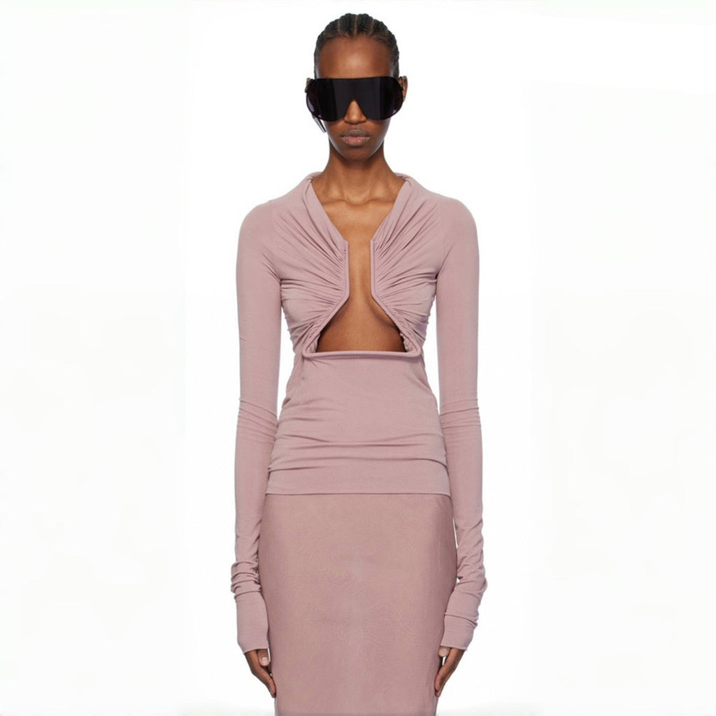 Women's Spring And Autumn Solid Color Hollow Structure Top Long Sleeve Sexy Fashion Versatile Tops Ngvp #9132