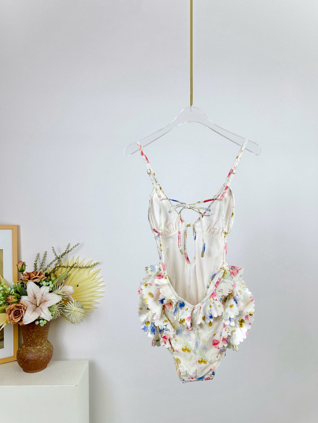 Women's Summer Floral Printed Ruffle Backless One-piece Swimsuit #76667