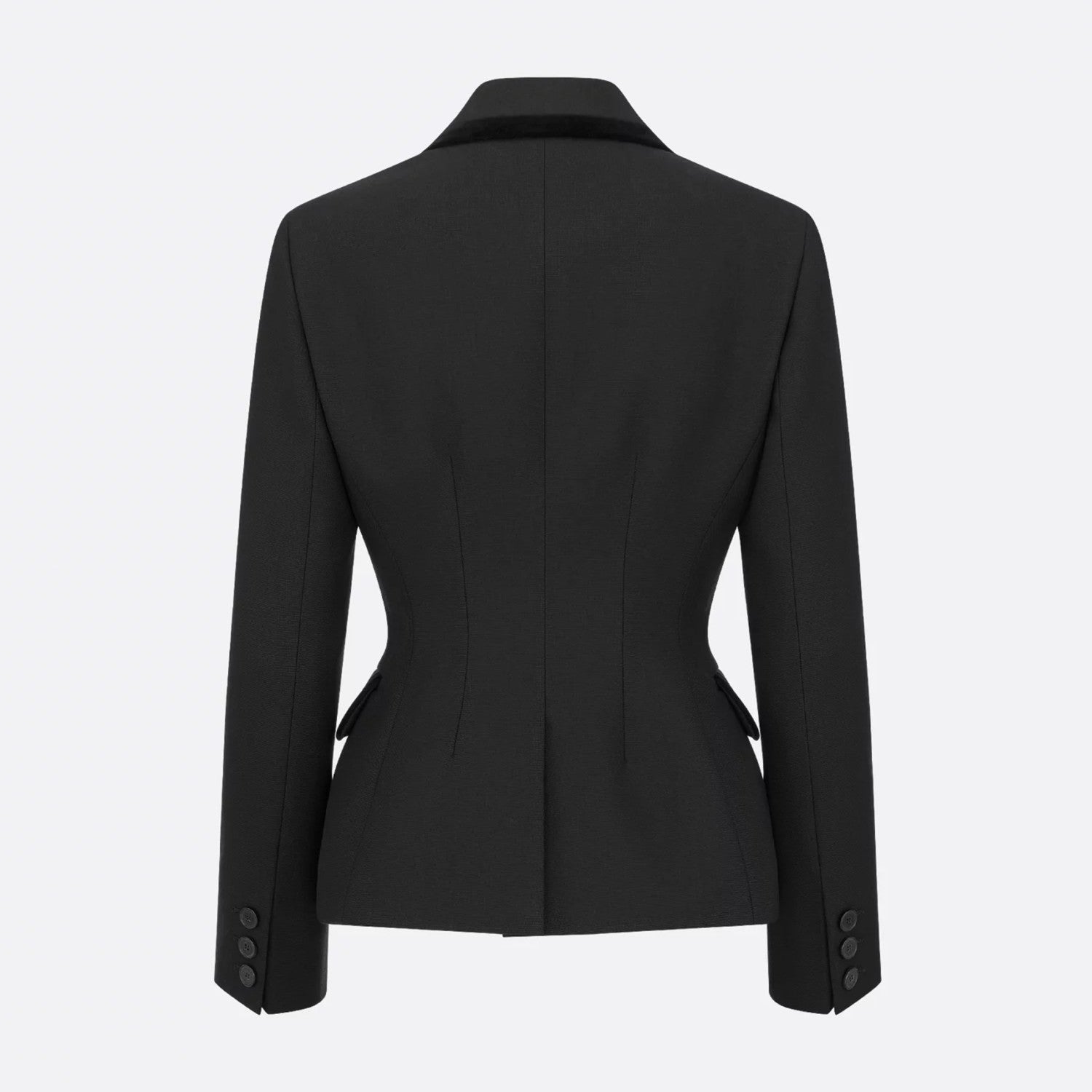 Women's Spring and Autumn Wool Velvet Trim Waisted Suit Lapel Double Breasted Black Jacket Ngvp #8924