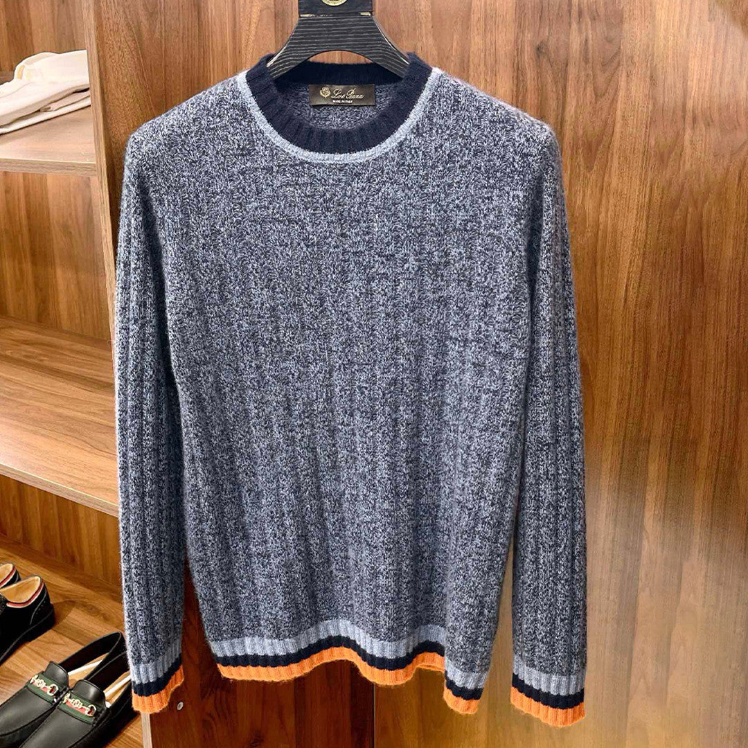 LP Men's Spring & Autumn Fashion Stripe Color Blocking Long Sleeve Knit Sweater Fit Cashmere Crew Neck Sweater Ngvp #9475
