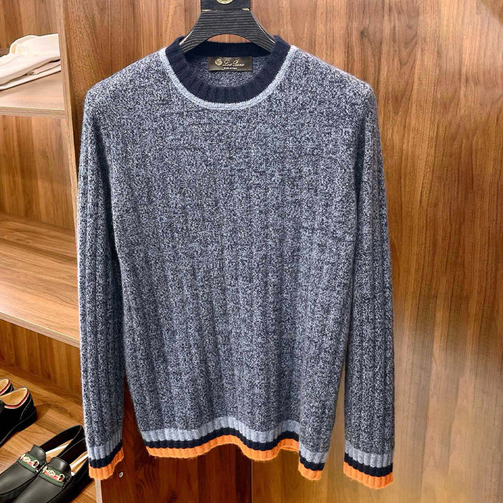 LP Men's Spring & Autumn Fashion Stripe Color Blocking Long Sleeve Knit Sweater Fit Cashmere Crew Neck Sweater Ngvp #9475