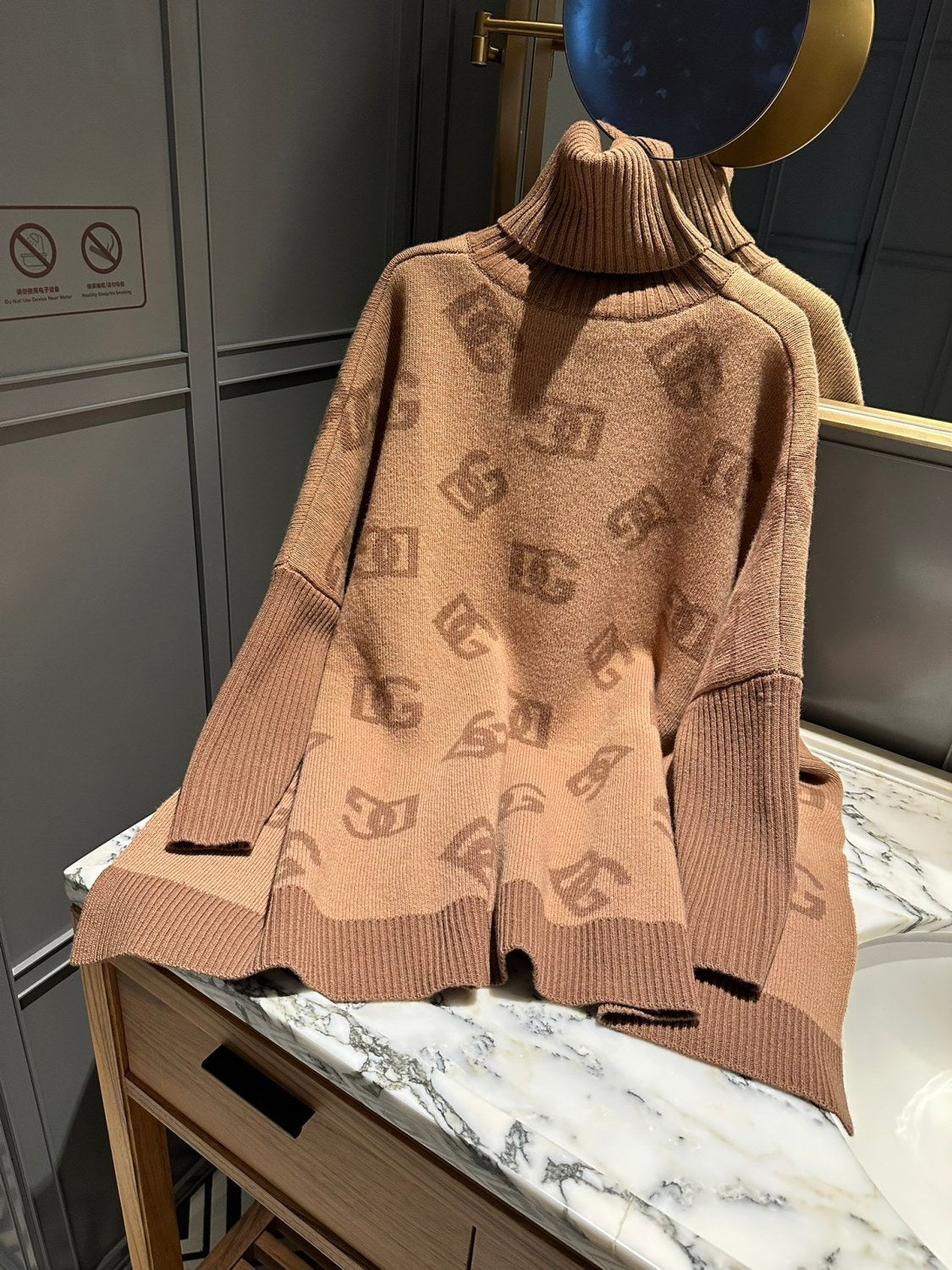 Women's Spring and Autumn Khaki Wool Turtleneck Sweater Pullover #72652