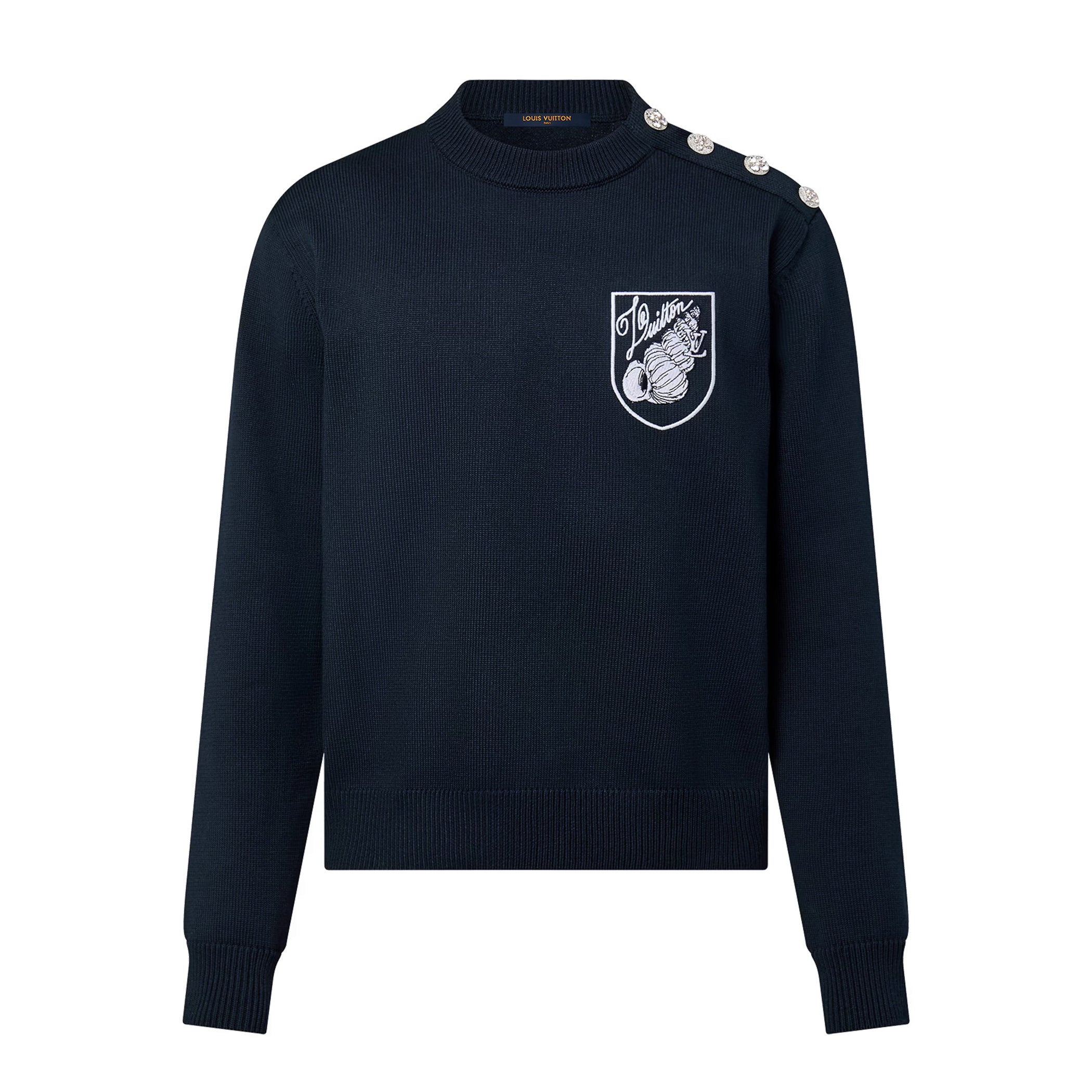 Men's Spring and Autumn Solid Color Logo Embroidery Round Neck Long Sleeve Knit Sweater #74314