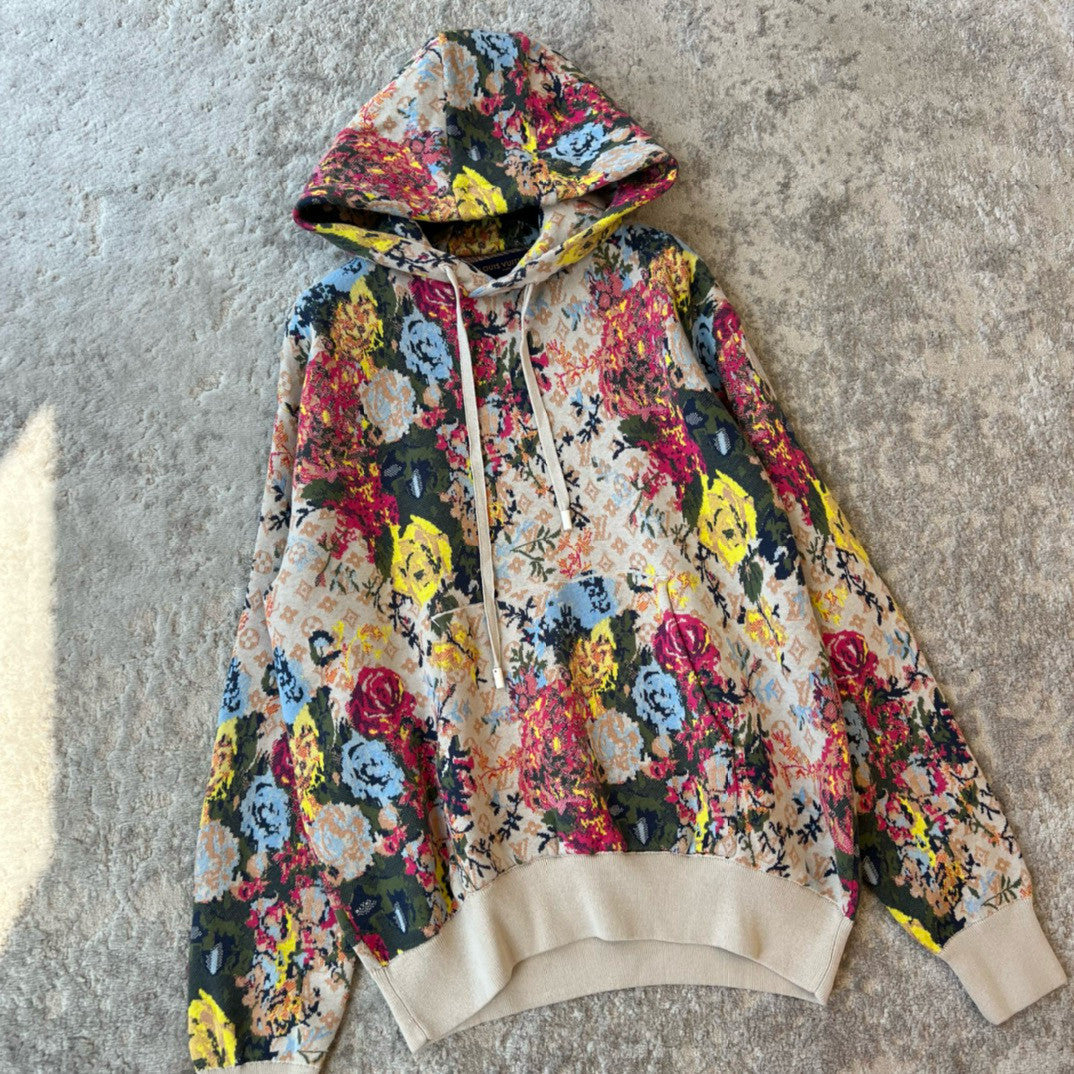 Men's Spring Autumn Monogrammed Floral Pattern Jacquard Hooded Sweatshirt Pullover #97861