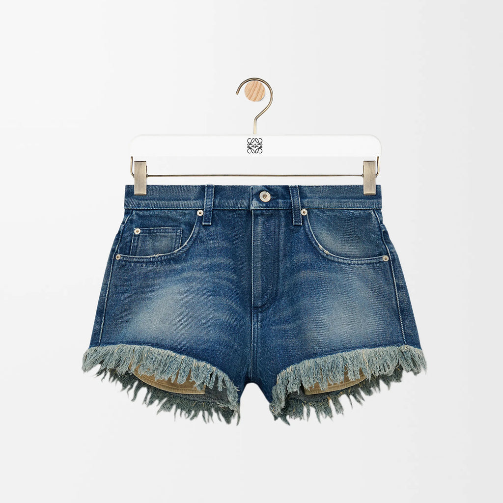 Women's Summer Solid Color Fringed Hem Denim Shorts #77293