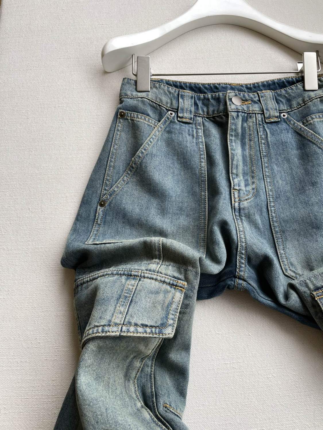 Golden Goose Women's Four-Season Loose-Fit Cotton Blend Low-Waist Zipper Work Pants Vintage Multi-Pocket Solid Color Casual Denim Pants Ngvp #2127