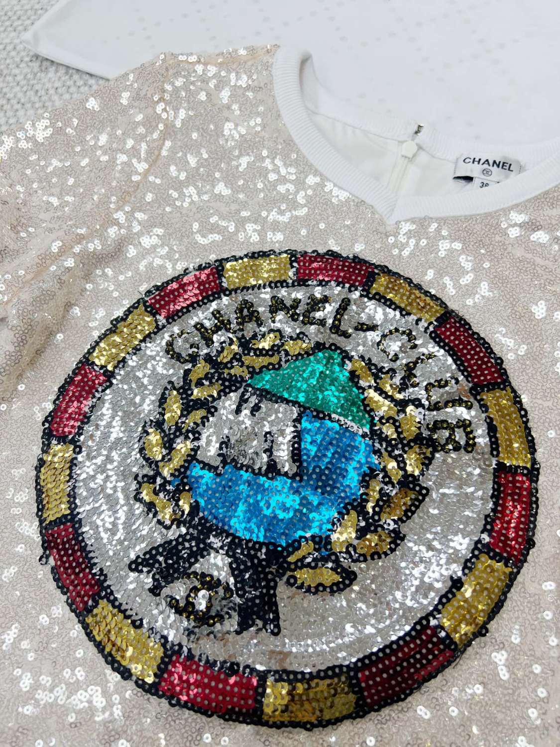 Women's Summer Sequins Geometric Pattern Solid Color Round Neck Short Sleeve T-Shirt #75461