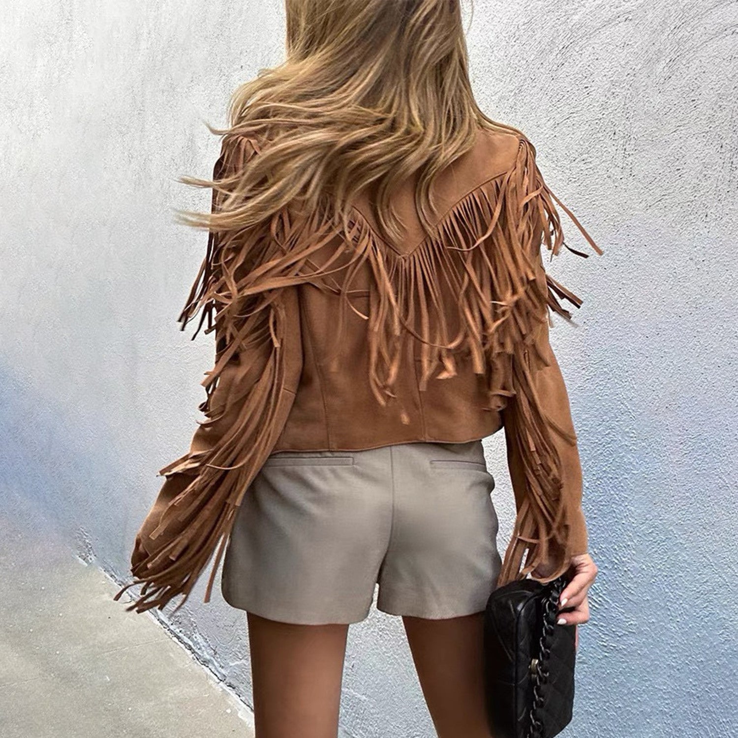 Women's Spring And Fall Fashion Luxury Suede Temperament Jacket Tassel Lapel Long Sleeve Short Jacket Ngvp  #7969