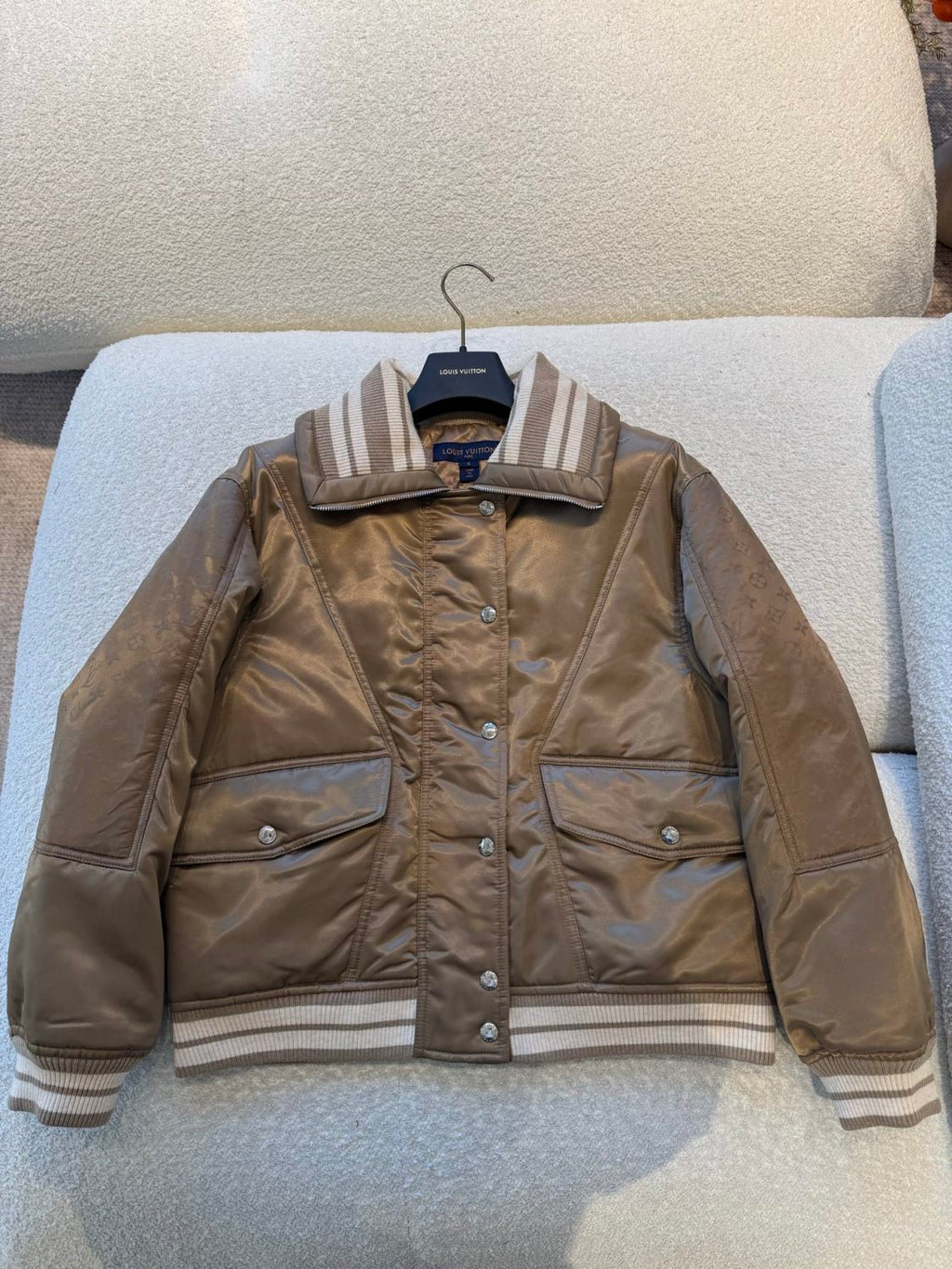 Satin Material Lapel Classic Monogram Aged Pattern Pilot Jacket #194241