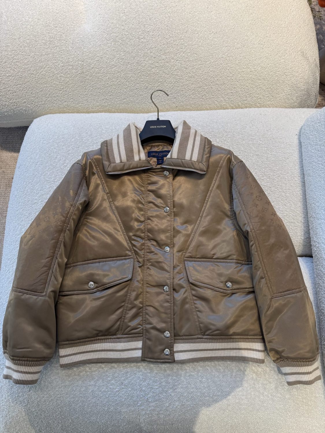 Satin Material Lapel Classic Monogram Aged Pattern Pilot Jacket #194241