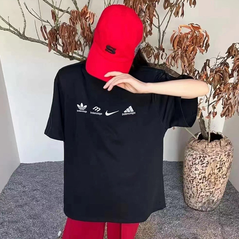 Men's Summer Black and White Cotton Round Neck Short Sleeve T-Shirt #97777