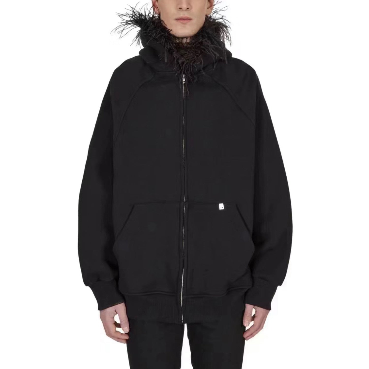 1017 Alyx 9sm Men's Fall And Winter Ostrich Hair Sweater Loose Zipper Hoodie Pure Black Jacket Rocky Same High Street Trend Casual Sweatshirt Ngvp #2467
