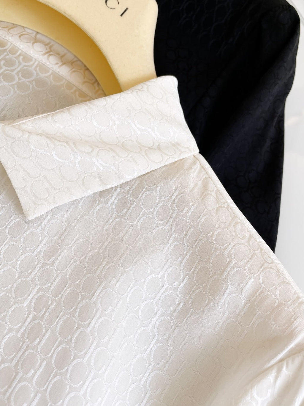 Women's Summer Solid Color Logo Jacquard Full Print Single Breasted Long Sleeve Shirt #72373