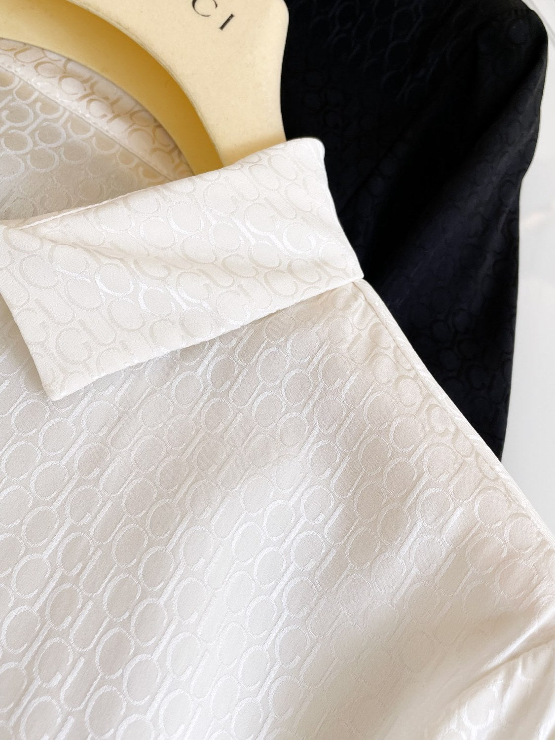 Women's Summer Solid Color Logo Jacquard Full Print Single Breasted Long Sleeve Shirt #72373