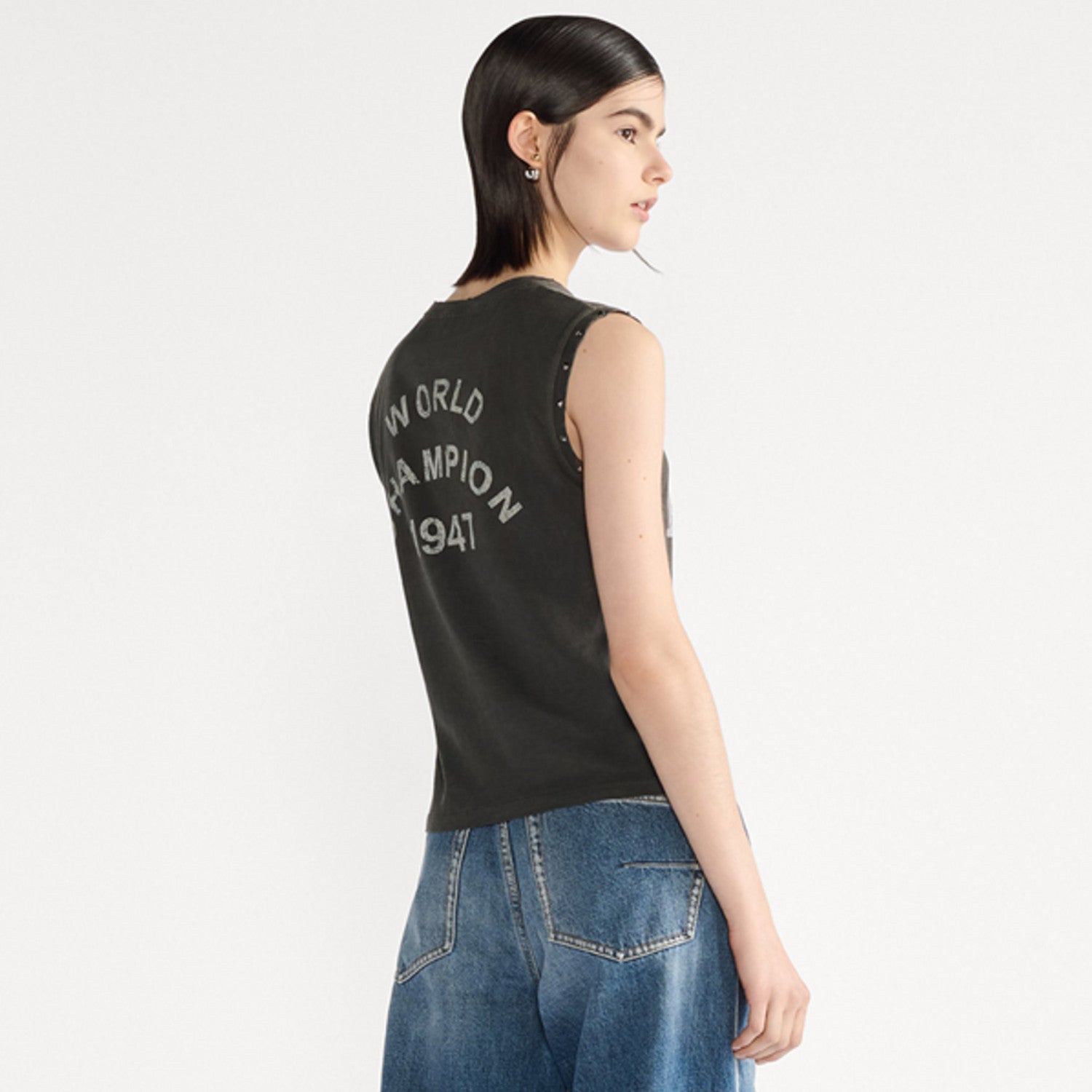 Women's Summer Fashion Casual Solid Color Cotton Letter Sleeveless Tank Top Vest #78537