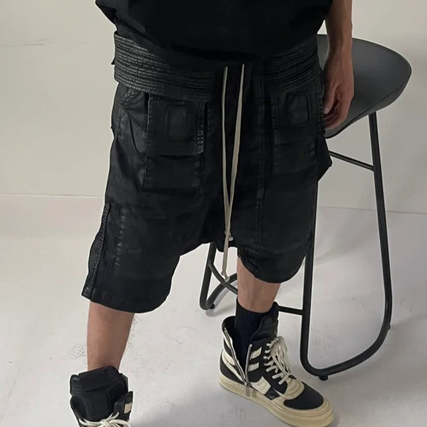 DRKSHDW Men's Spring/summer Retro High Street Thin Black Shorts Workwear Drawstring Pants  Ngvp #8794