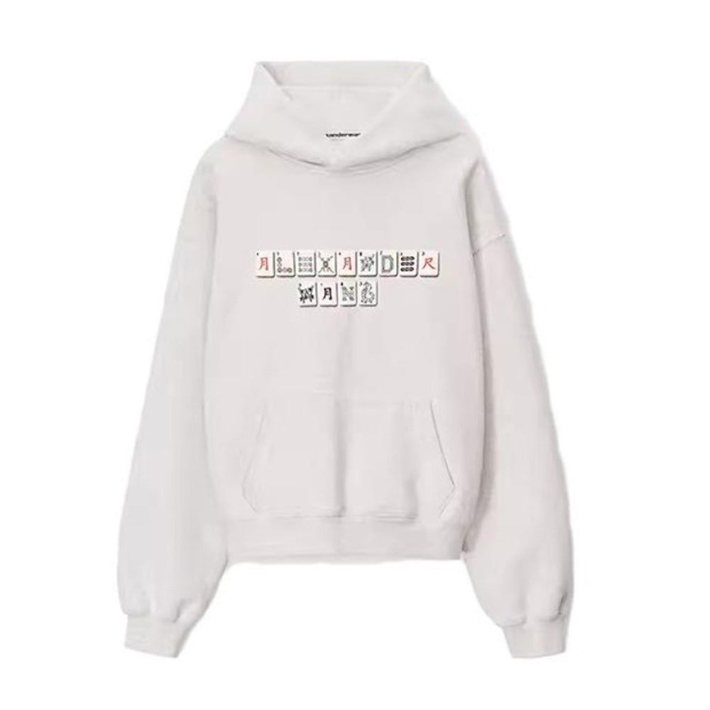 Alexander wang Men's Women's Spring And Autumn Solid Color Mahjong Pattern Long Sleeve Loose Hooded Sweatshirt Ngvp #7634