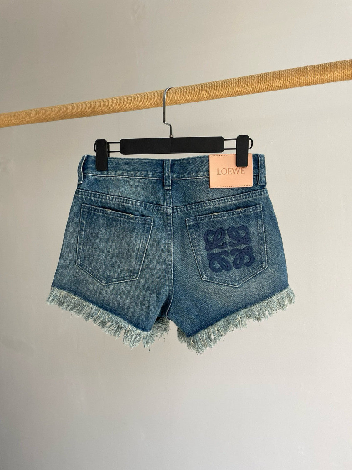 Women's Summer Solid Color Fringed Hem Denim Shorts #77293