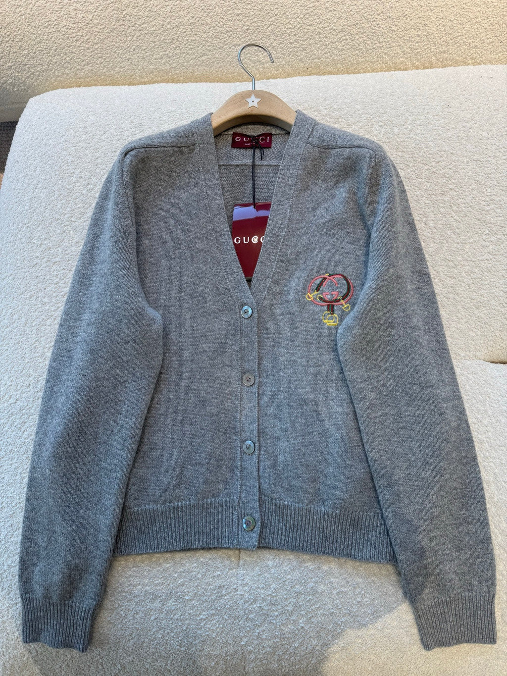 Women's Fall/Winter Chinese New Year Collection Embroidered Blend Cardigan V-Neck Single-Breasted Button-Down Gray Cardigan #194102