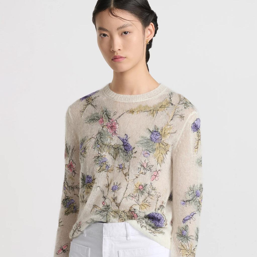 Women's Spring. Autumn And Winter Floral Embroidery Long Sleeve Solid Color Mohair Round Neck Pullover Fitted Sweater Ngvp 9753