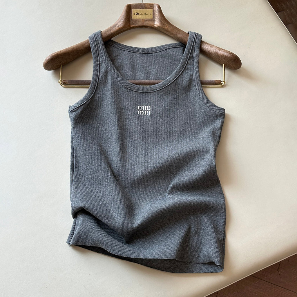 Women's Summer Solid Color Letter Print Round Neck Sleeveless Tank Top Vest #76684