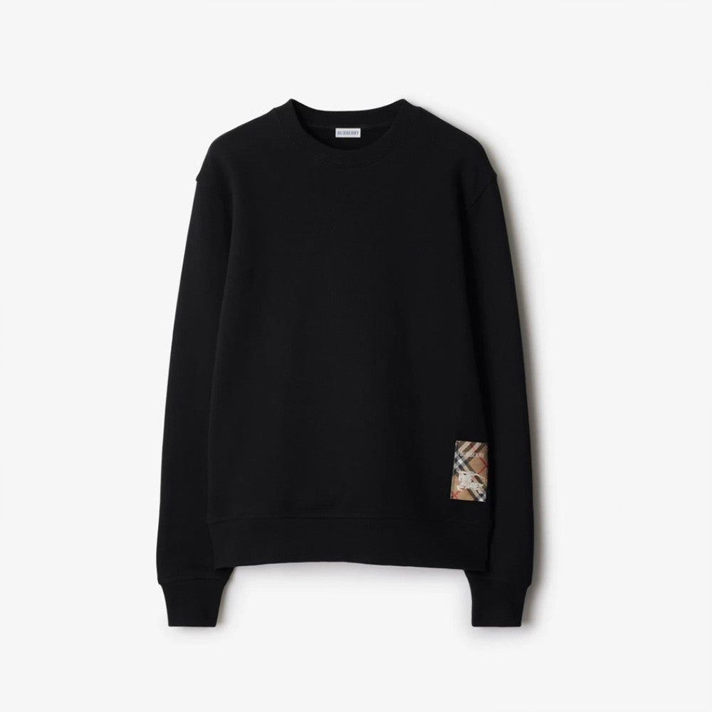 Men's Pure Cotton Terry Checked Panel Logo Sweatshirt Crew Neck Top #82544A