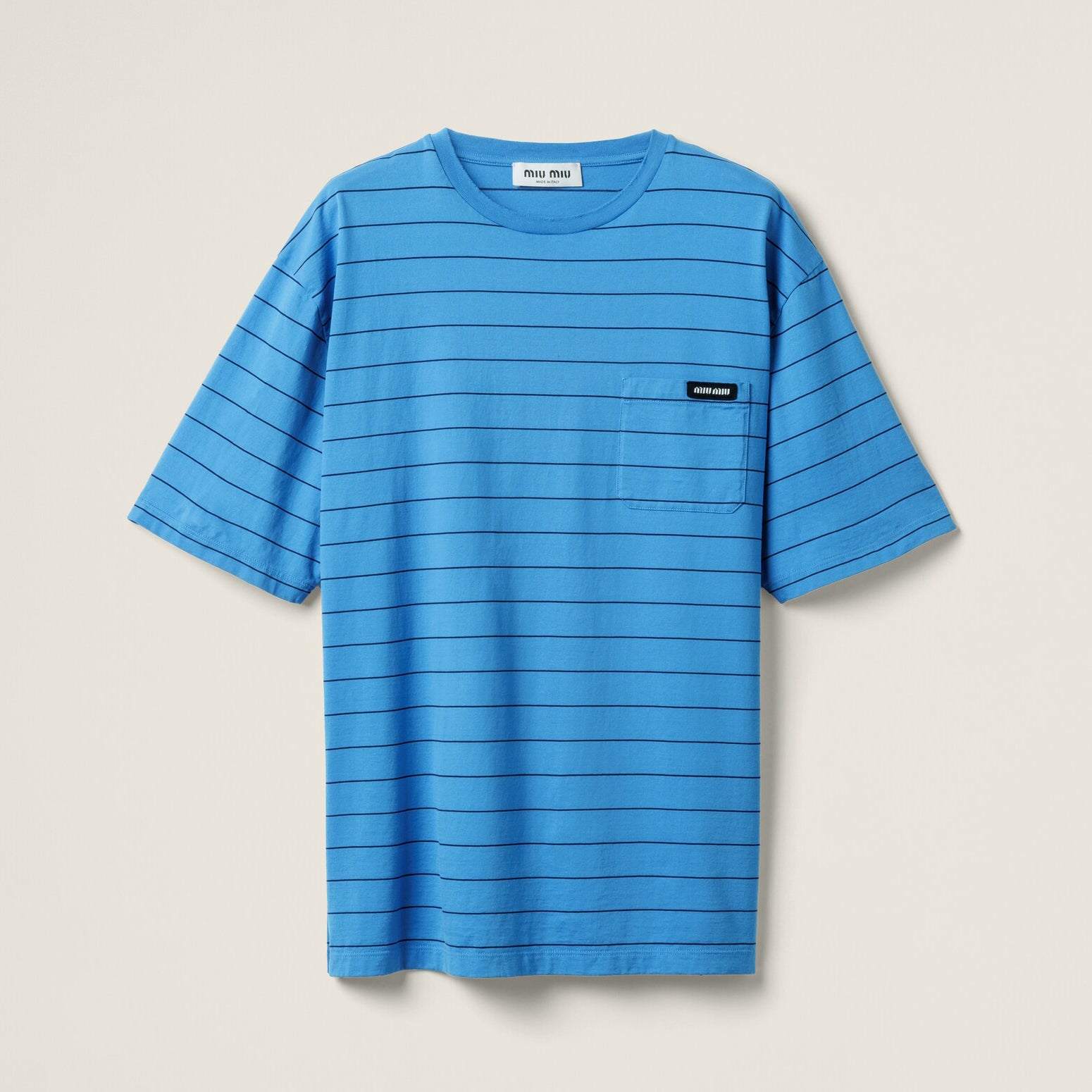 Women's Summer Blue Striped Letter Printed Round Neck Short Sleeve T-Shirt #75978