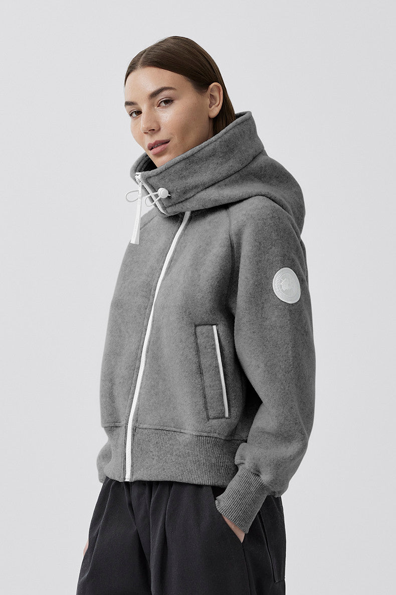 Chilliwack Women's Wool Fleece Pilot Jacket Stylish Gray Color-block Hooded Jacket Sweatshirt #81881A